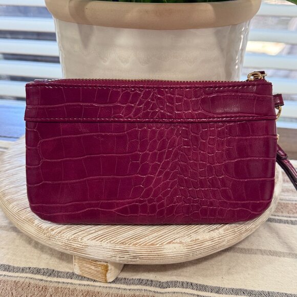 Nanette Lepore Moli Croc Embossed Tech Wristlet Wallet Vegan Burgundy Orchid New - Picture 5 of 12